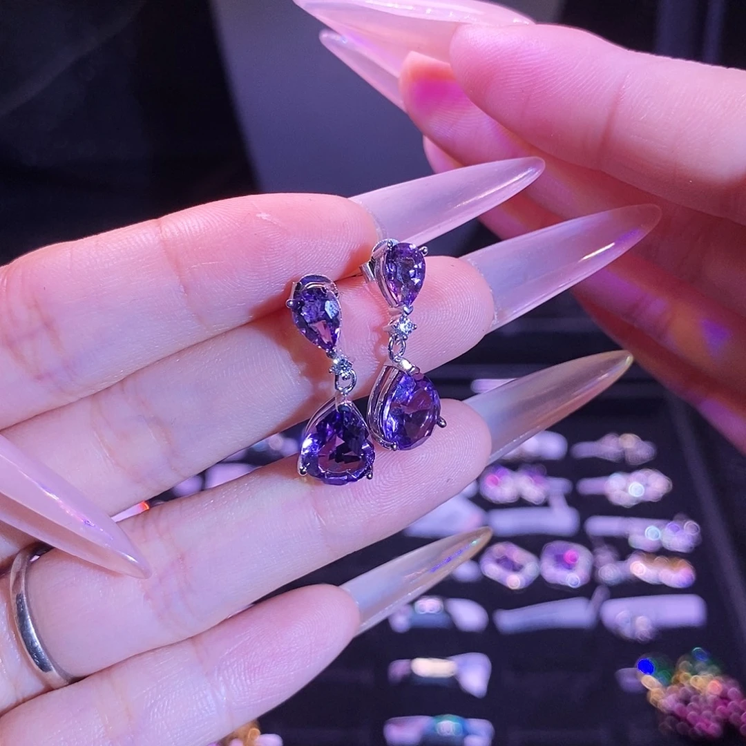 水晶耳饰银S925镶嵌