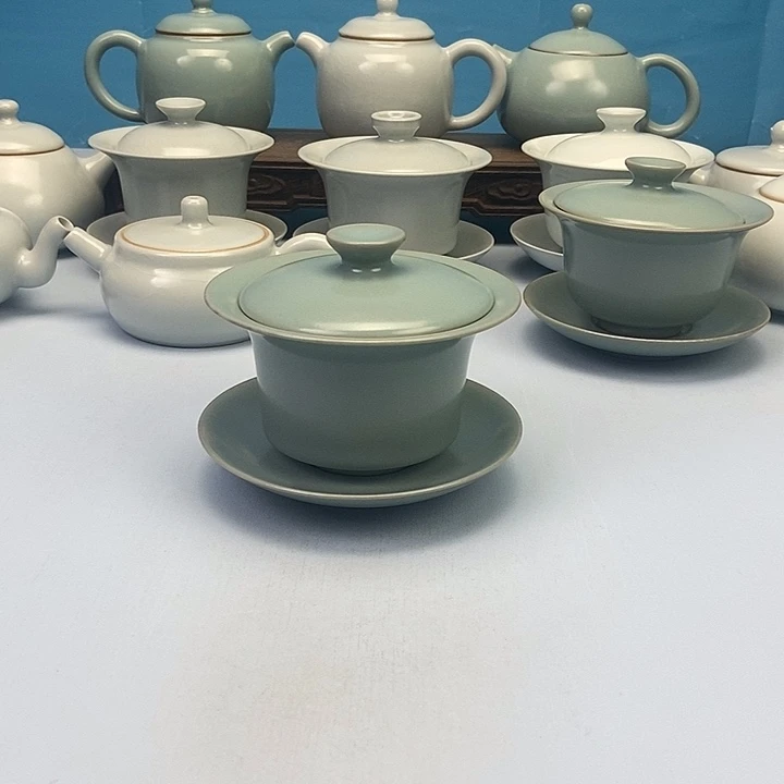 碗仿古青绿釉马蹄盖碗原矿原釉原产地