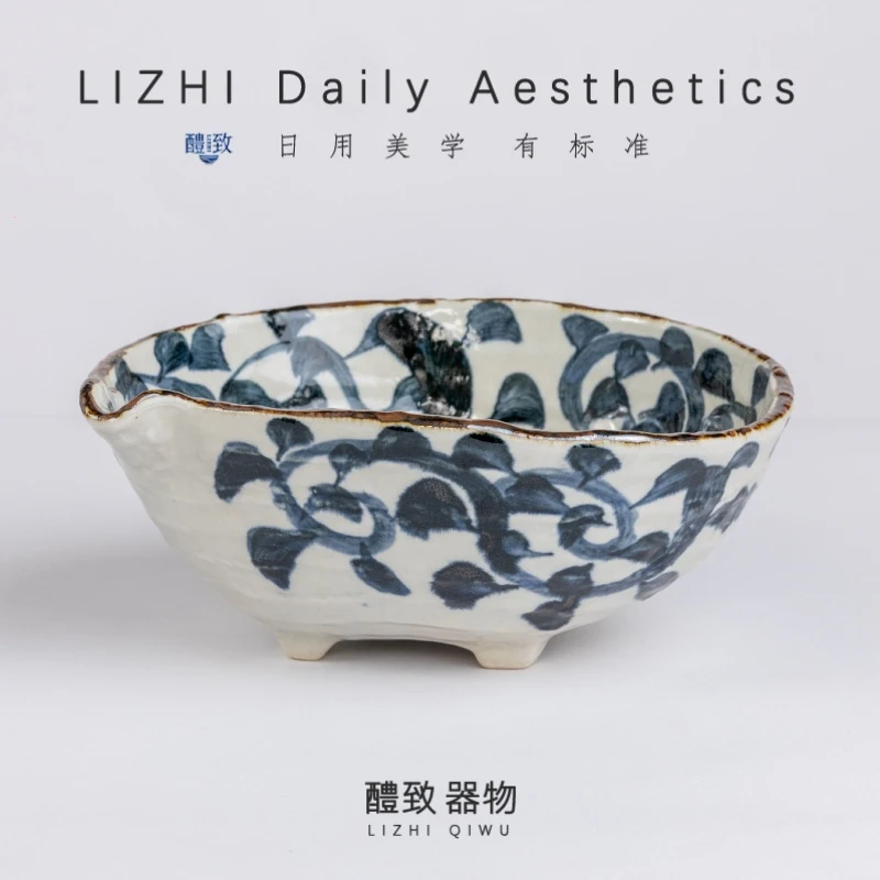 【章鱼唐草】日本进口片口变形中鉢24x20.5x9CM碗