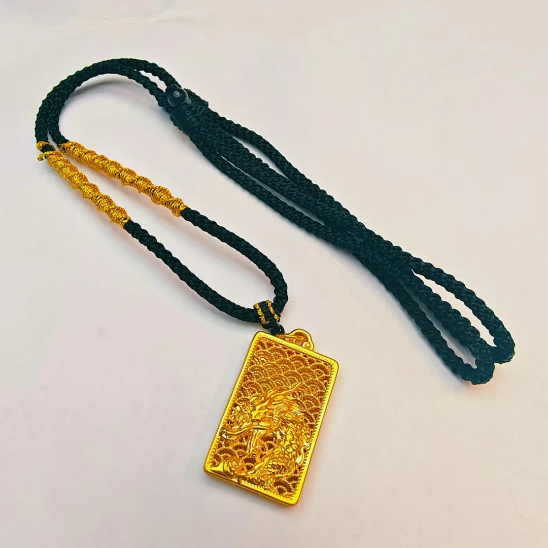 126#足金999 黄金祥瑞和鸣龙凤牌 手工编绳 时尚百搭精美