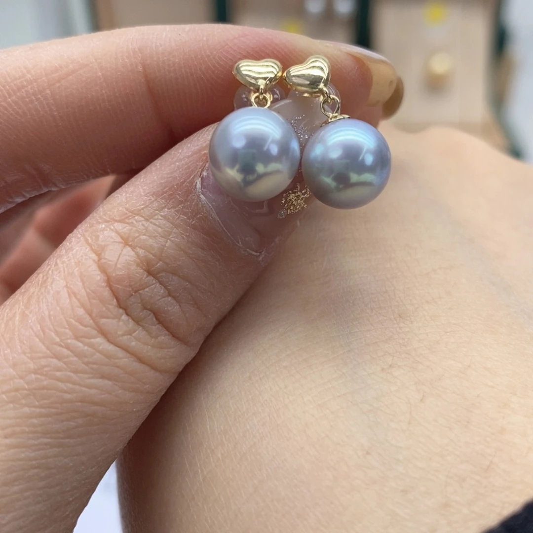 18K金镶嵌耳饰海水珍珠8.6