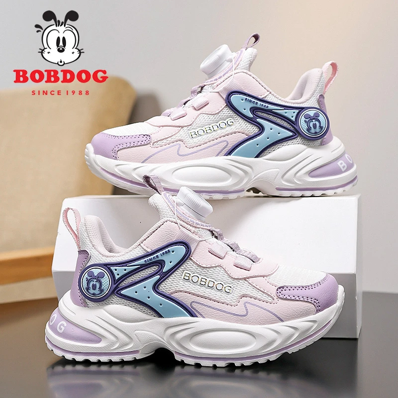 巴布豆旗舰女童跑步鞋秋薄款网面透气儿童潮鞋小男孩中大童运动鞋
