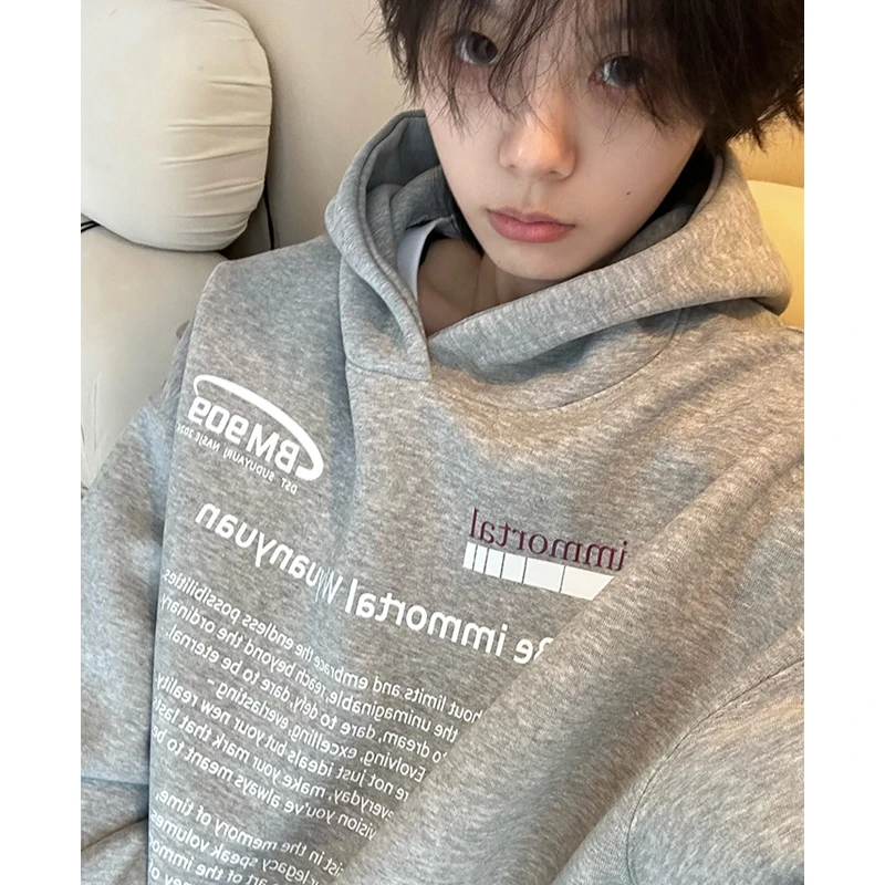 【WJUANJUAN2店】秋美式慵懒ins学院宽松男女帽衫时尚休闲连帽卫衣