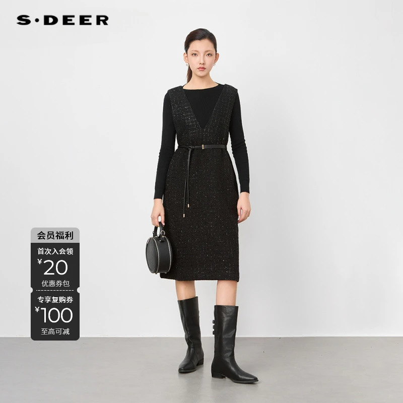 S·DEER圣迪奥小香风显瘦百搭遮肉宽松设计师女士无袖连衣裙女夏季