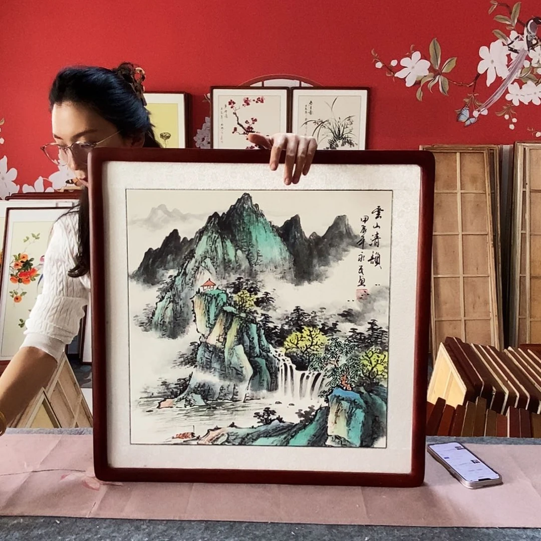 国画手写手绘国画作品62✖️62带框包邮