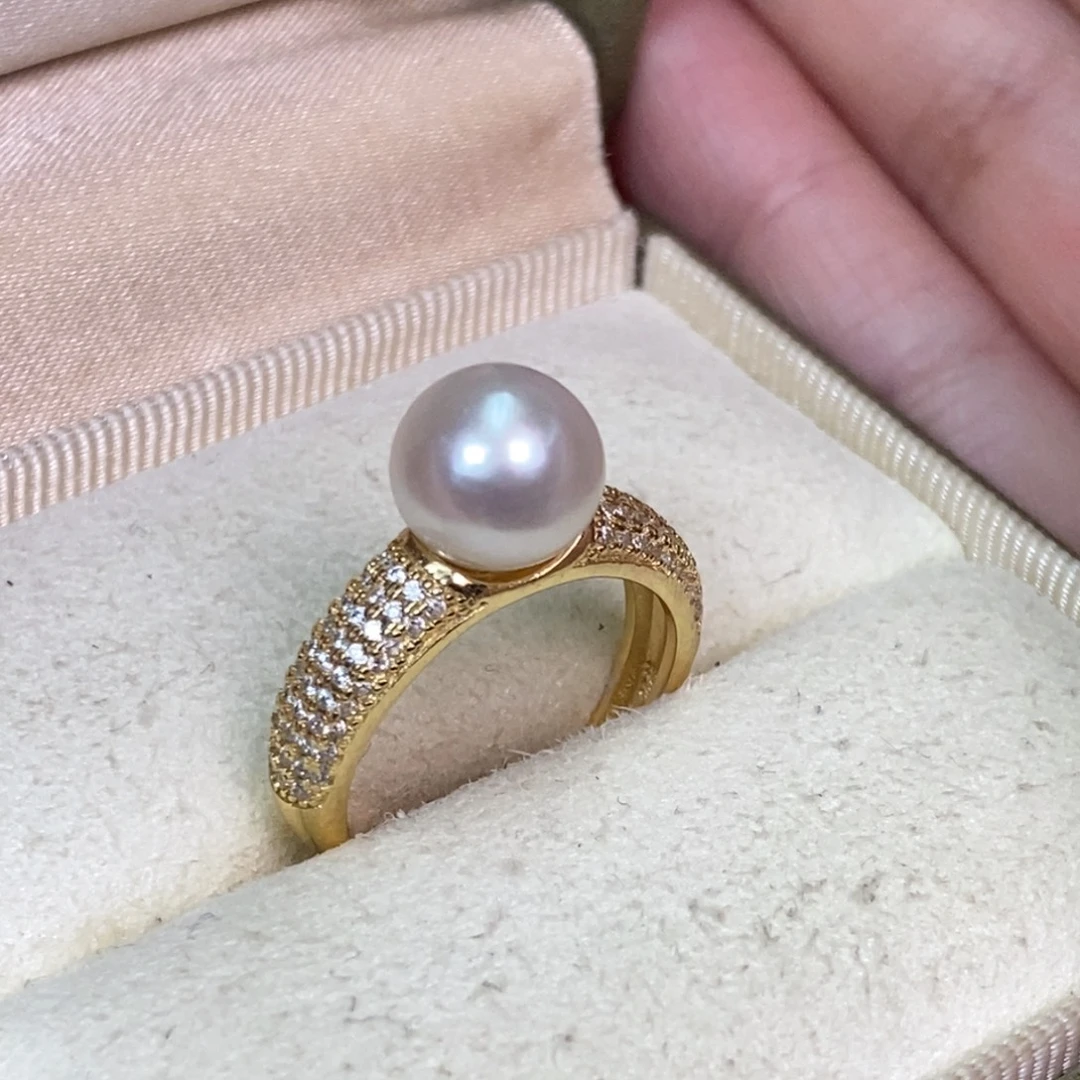 银S925镀金镶嵌戒指淡水珍珠