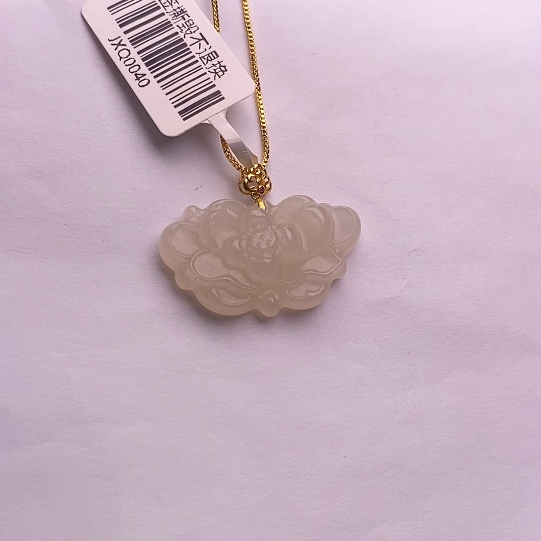 和田玉未镶嵌颈饰收藏级浓藕粉老矿料脂膏级金镶牡丹花