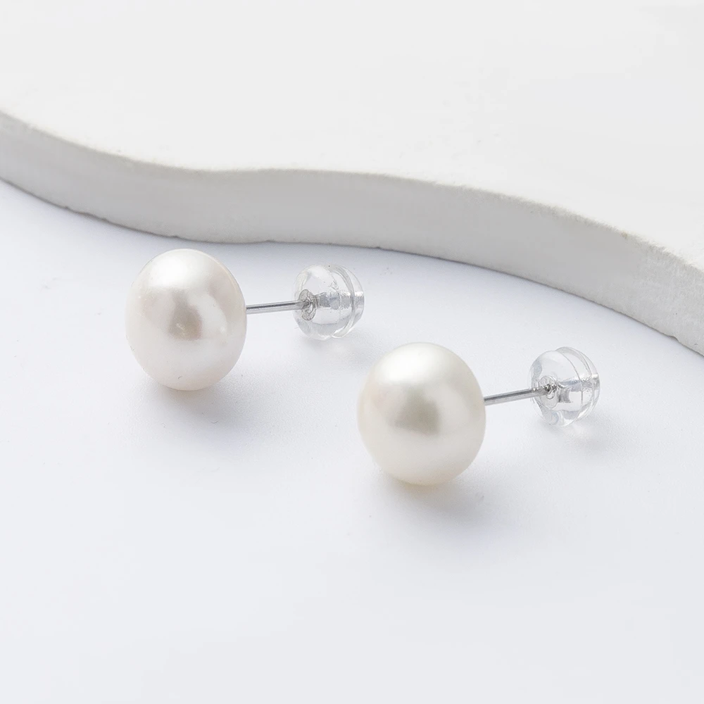 10-10.5mm淡水无核珍珠白色强光耳钉 简单百搭