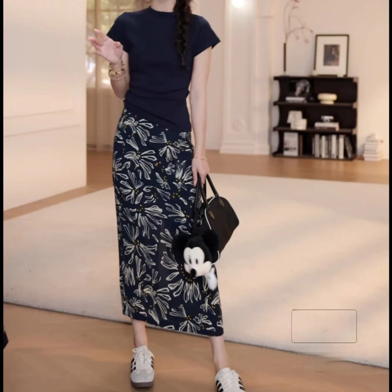 2025新款时尚夏季百搭花色半身裙LK2503005