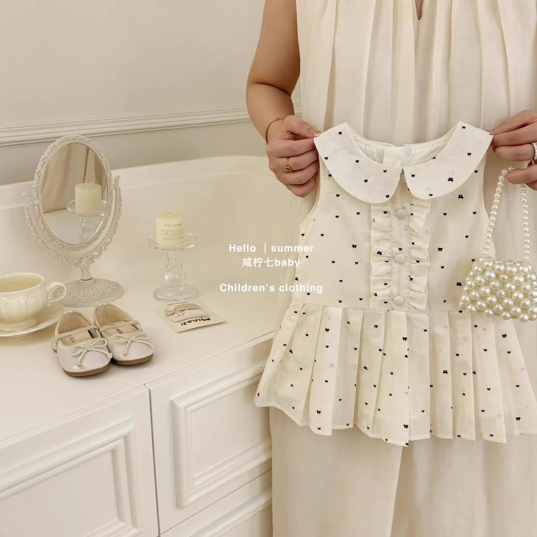 原创女童公主风夏季法式波点裙蝴蝶结背心裙时髦背心连衣裙