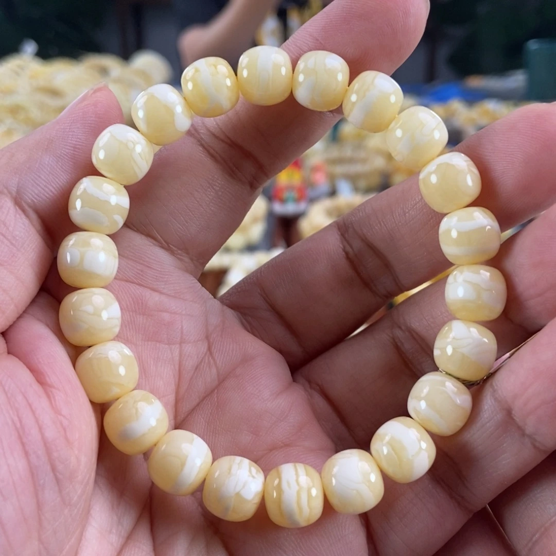 琥珀未镶嵌珠宝奇石10虎皮纹同料串13.41