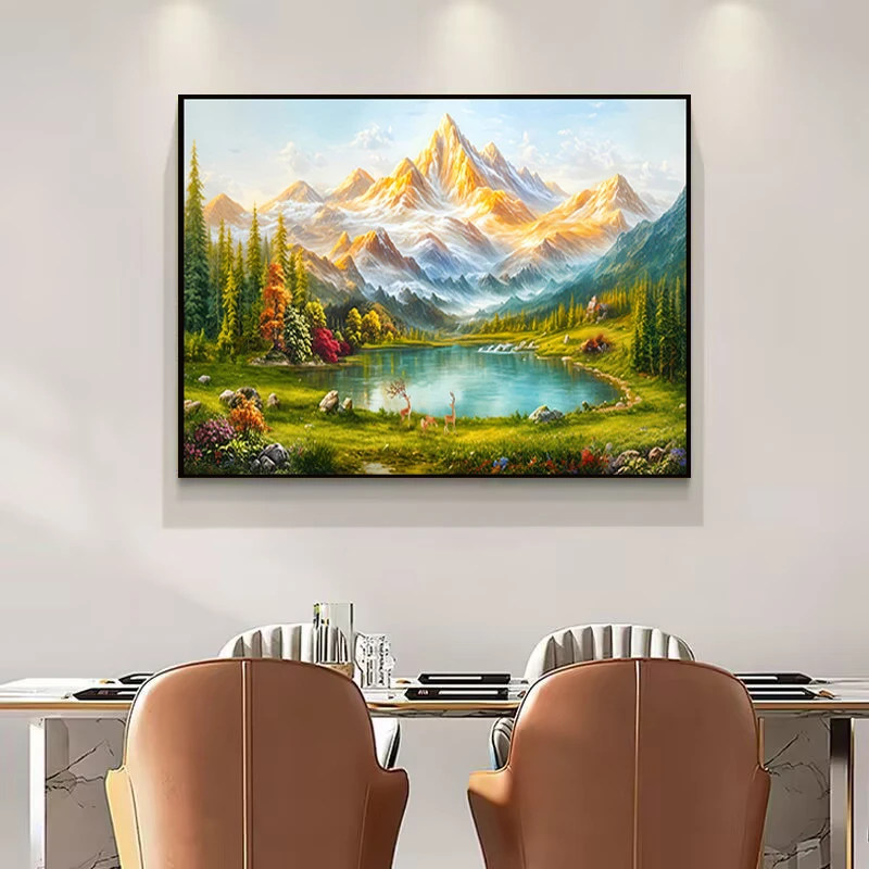 YH11日照金山餐厅装饰画轻奢高级感饭厅背景墙聚宝盆挂画