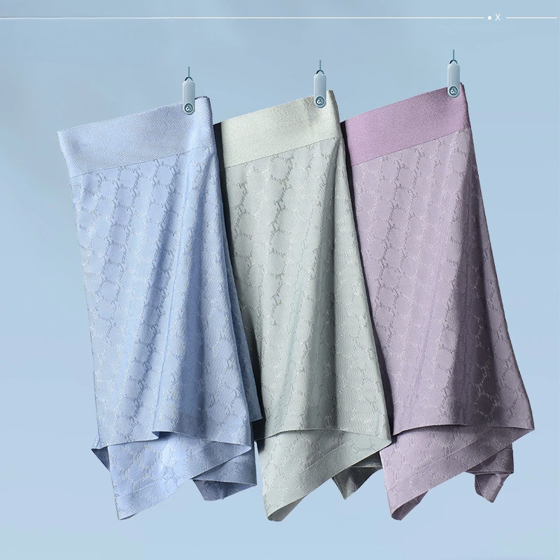 棉族风新款男士内裤冰丝无痕平角内裤男中腰透气网孔四角男生裤衩