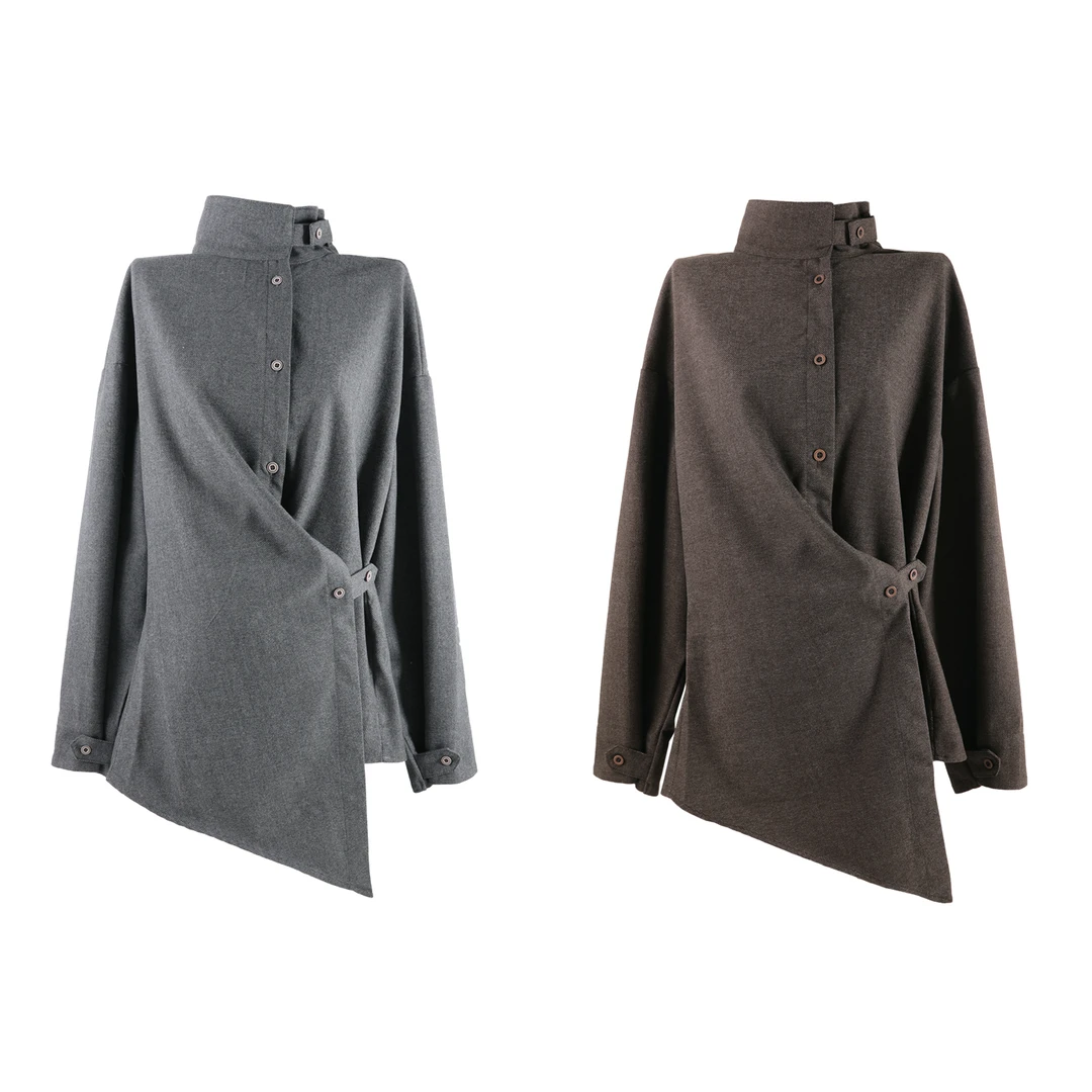 2025秋季斜襟不规则扣带高领毛呢长袖外套上衣HBZWW918497