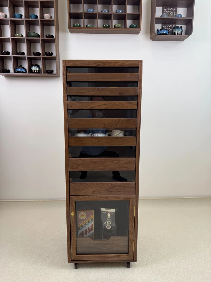 北美中式风格黑胡桃全原木10层收纳柜牙科柜茶具柜文玩柜可移动