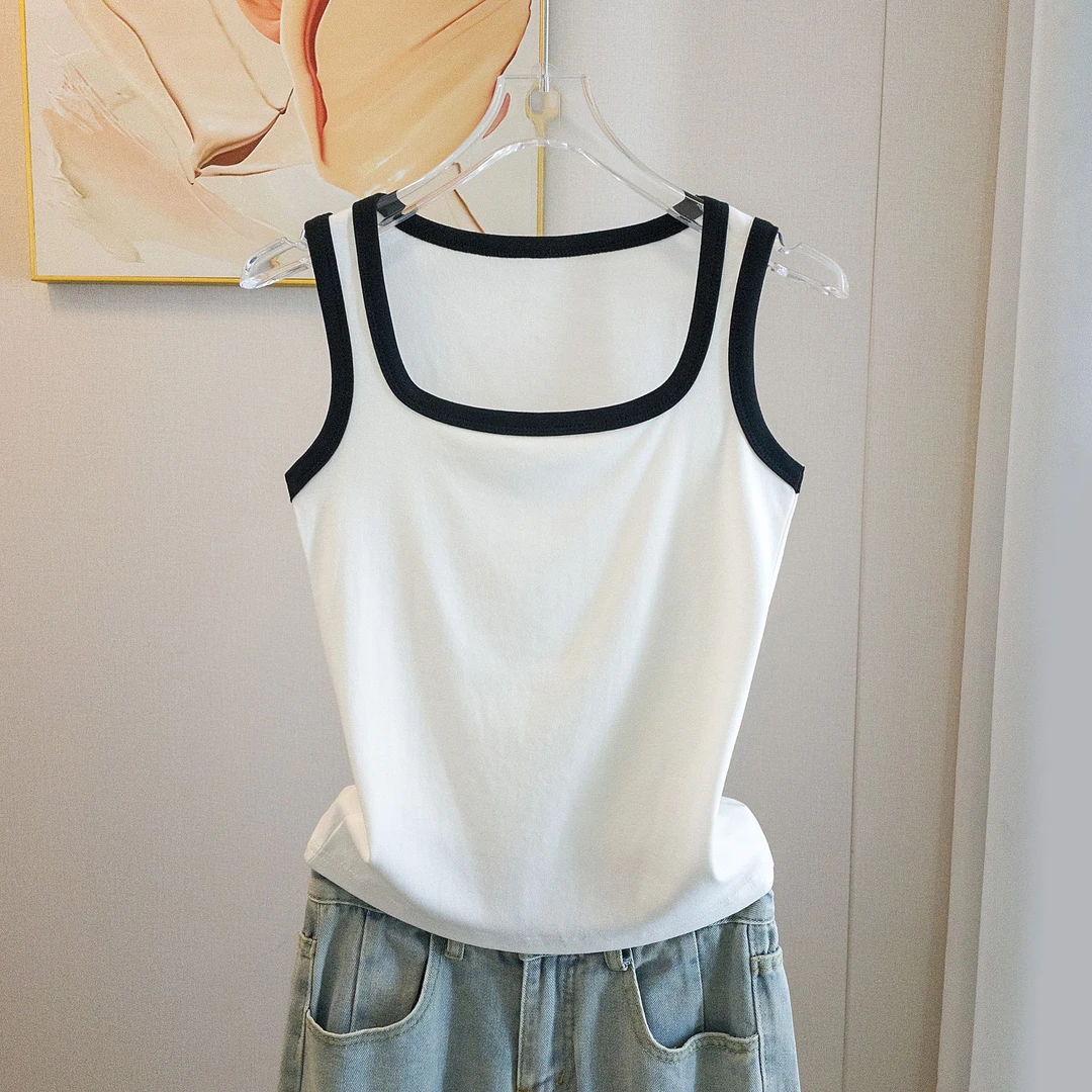 yoewshean/羽媗微胖妹妹吊带露背心女内百搭外穿方领无袖上衣打底