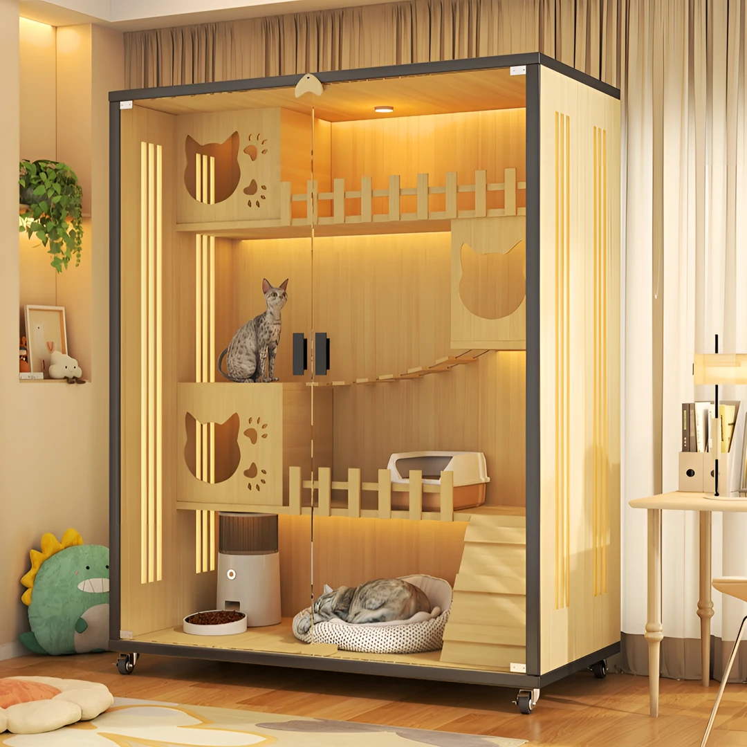 【性价比高】猫笼子家用豪华猫屋室内全景猫窝一体猫舍木质猫别墅