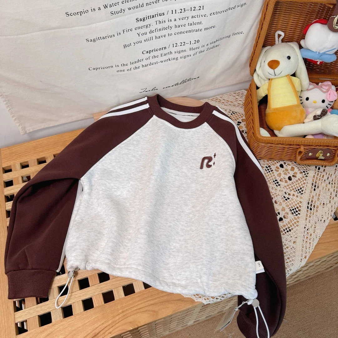 【新疆包邮】中大童一体绒横条袖卫衣F840