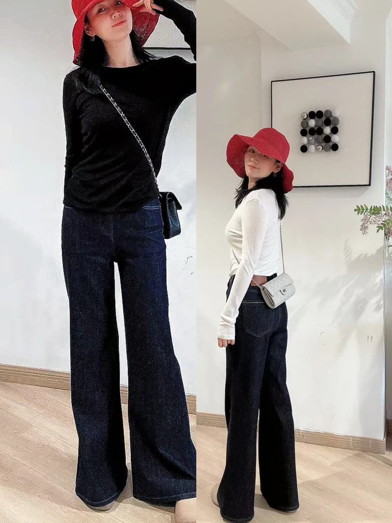 秋款筒喇女人味显瘦蓝色牛仔裤