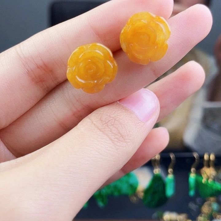 翡翠耳饰银S925镶嵌饰品