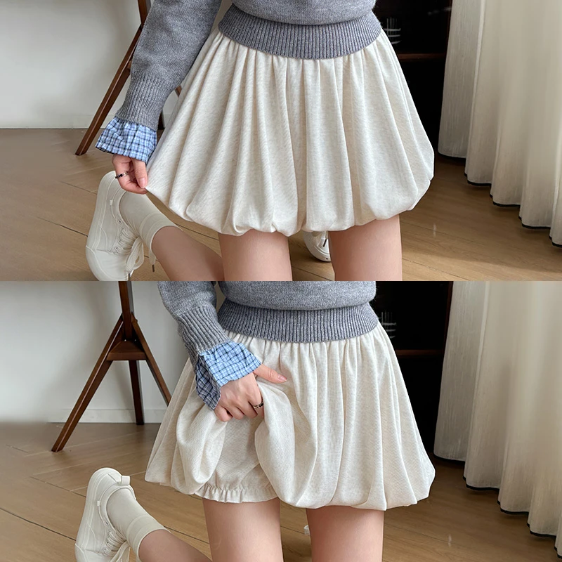 甜美风糯米花苞短裙女2025秋季新款半身百褶裙高腰显瘦百搭A字裙