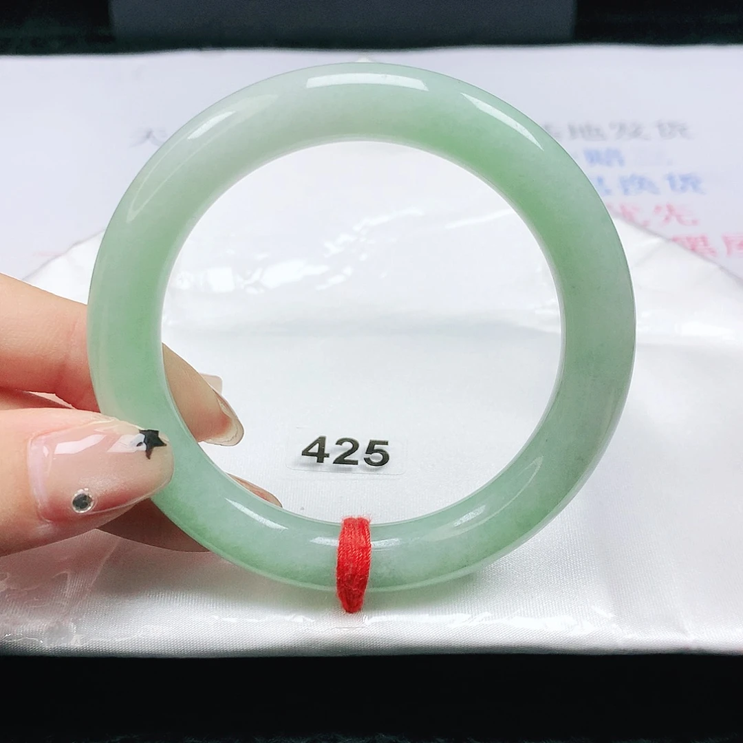 翡翠手镯未镶嵌翡翠54.5果绿圆条