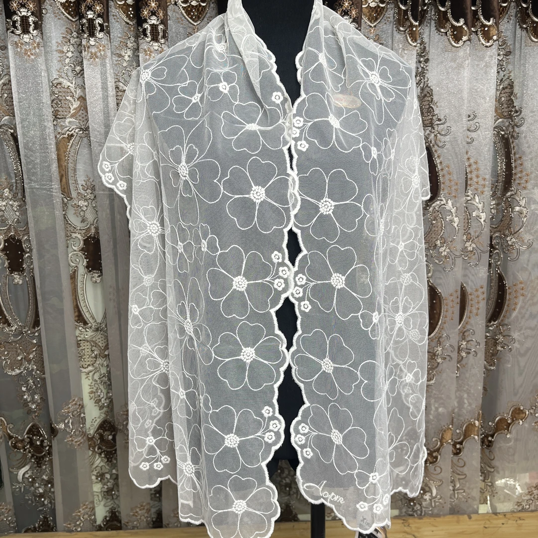 格刺绣花朵蕾丝围巾长条丝巾女春夏季海边度假纱巾披肩头巾