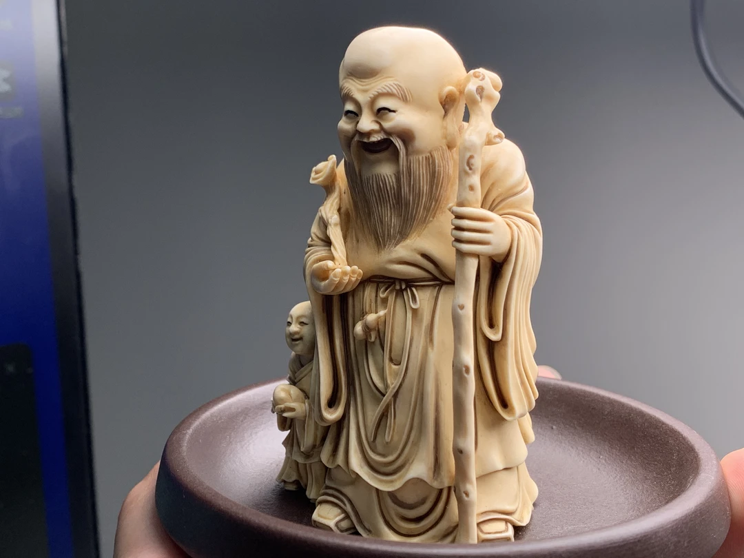 【童子寿星】猛犸牙纯手工雕刻