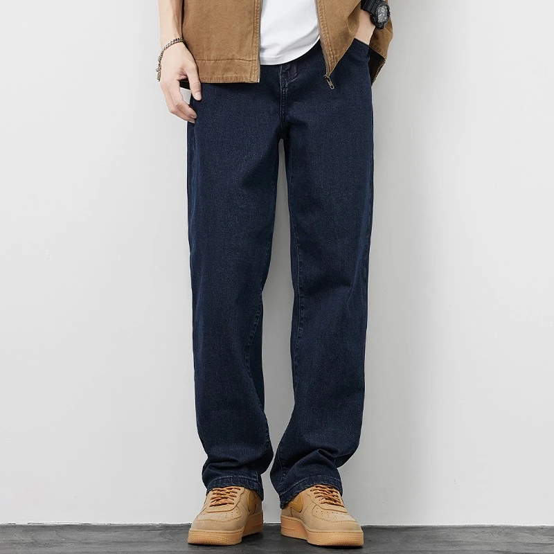 阔腿牛仔裤男2025秋季潮牌宽松直筒美式复古深蓝原色水洗大码裤子
