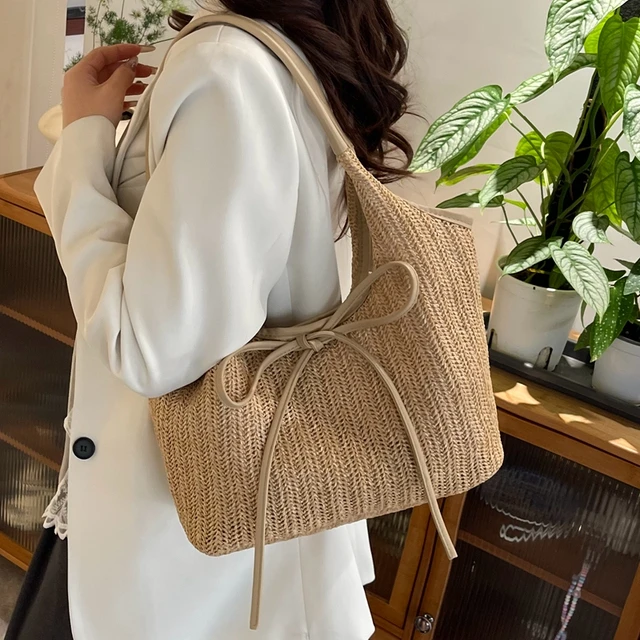 夏季大容量草编包女2025新款潮海边度假沙滩包通勤单肩手提托特包
