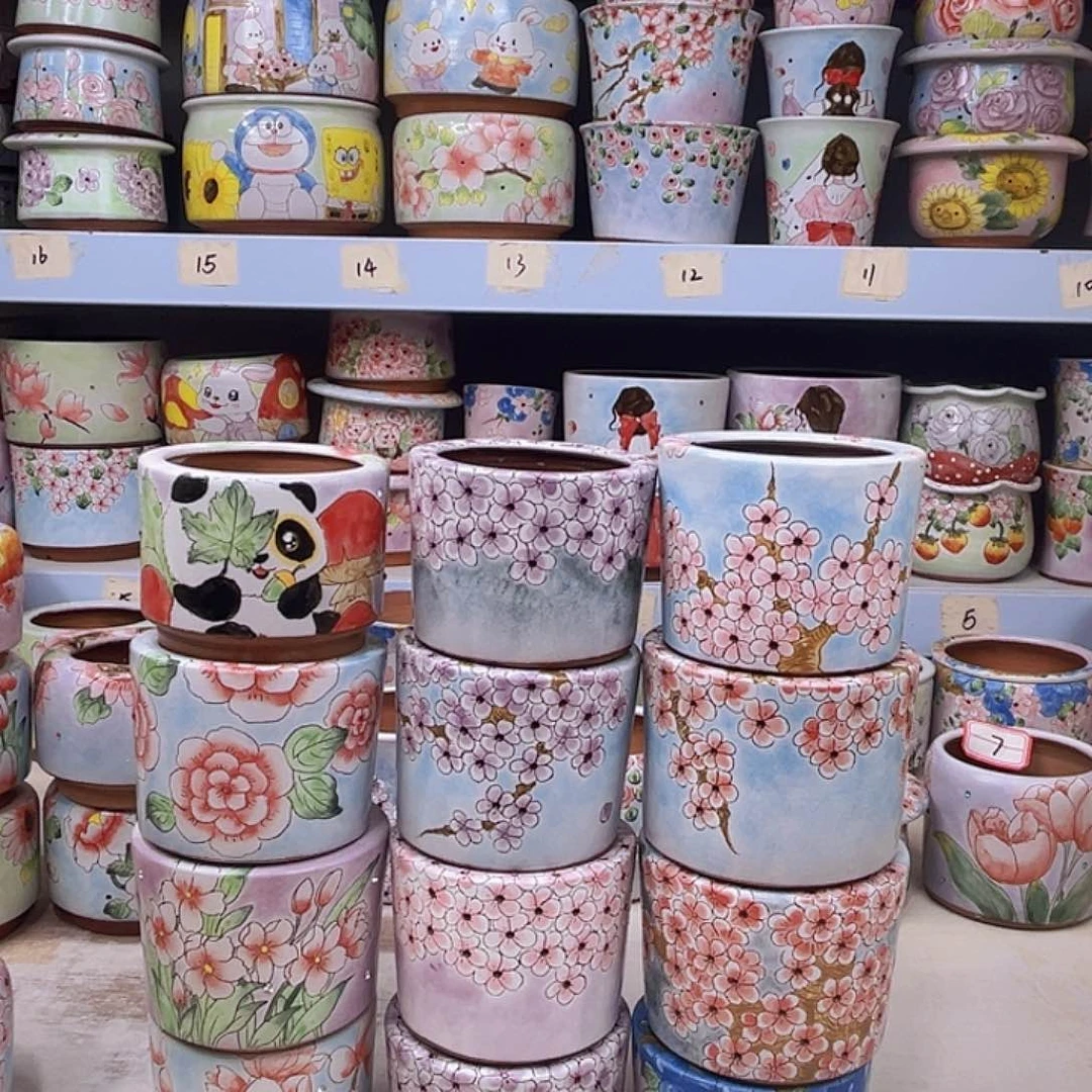 粗陶多肉植物手绘花盆景德镇21