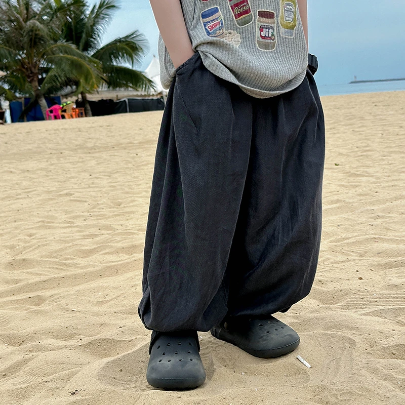 小小郑童装宝宝防蚊裤天丝冰感九分灯笼裤儿童灰色男童裤子夏薄款