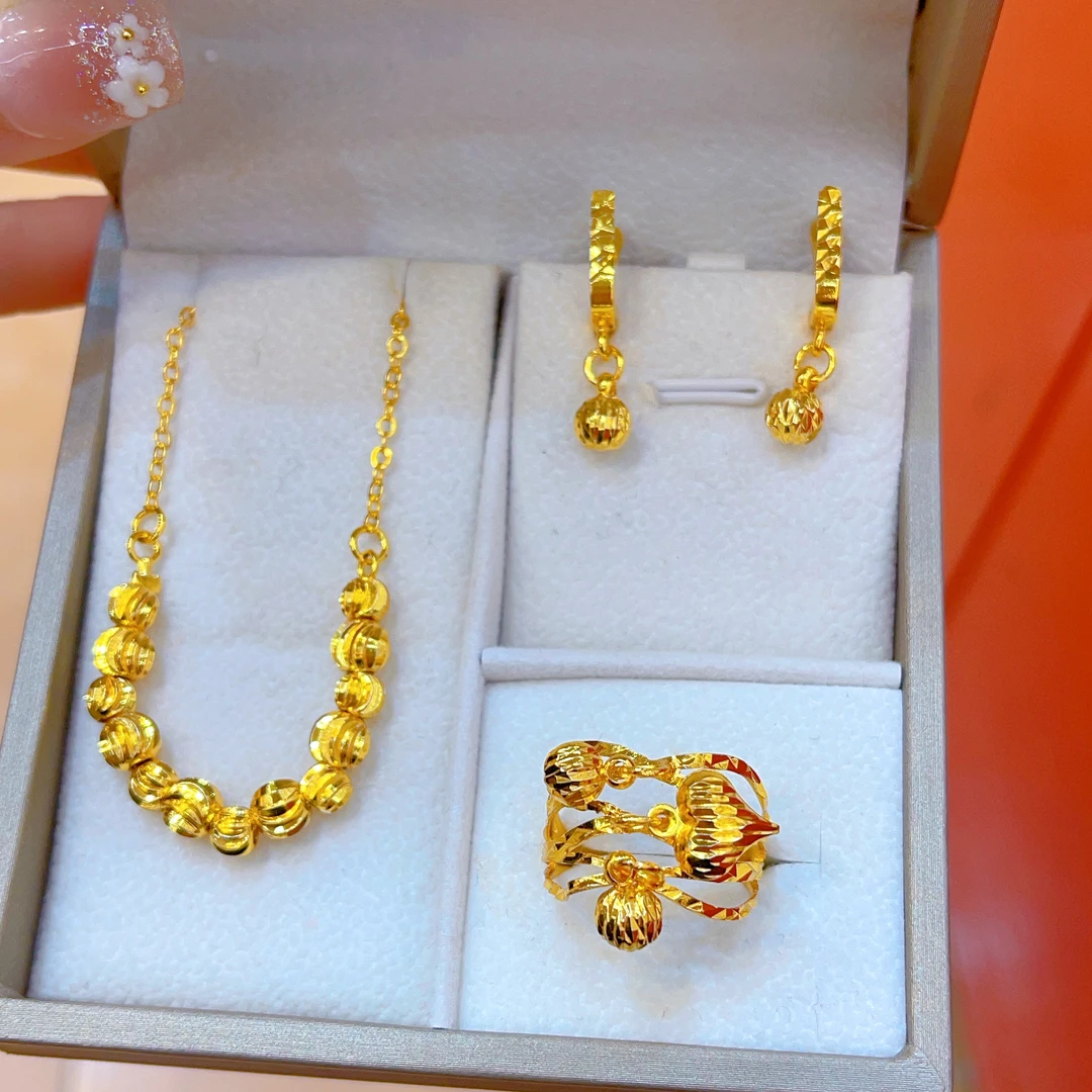 钛钢项链 929新款三件套首饰耳环项链戒指爆款白搭时尚金色