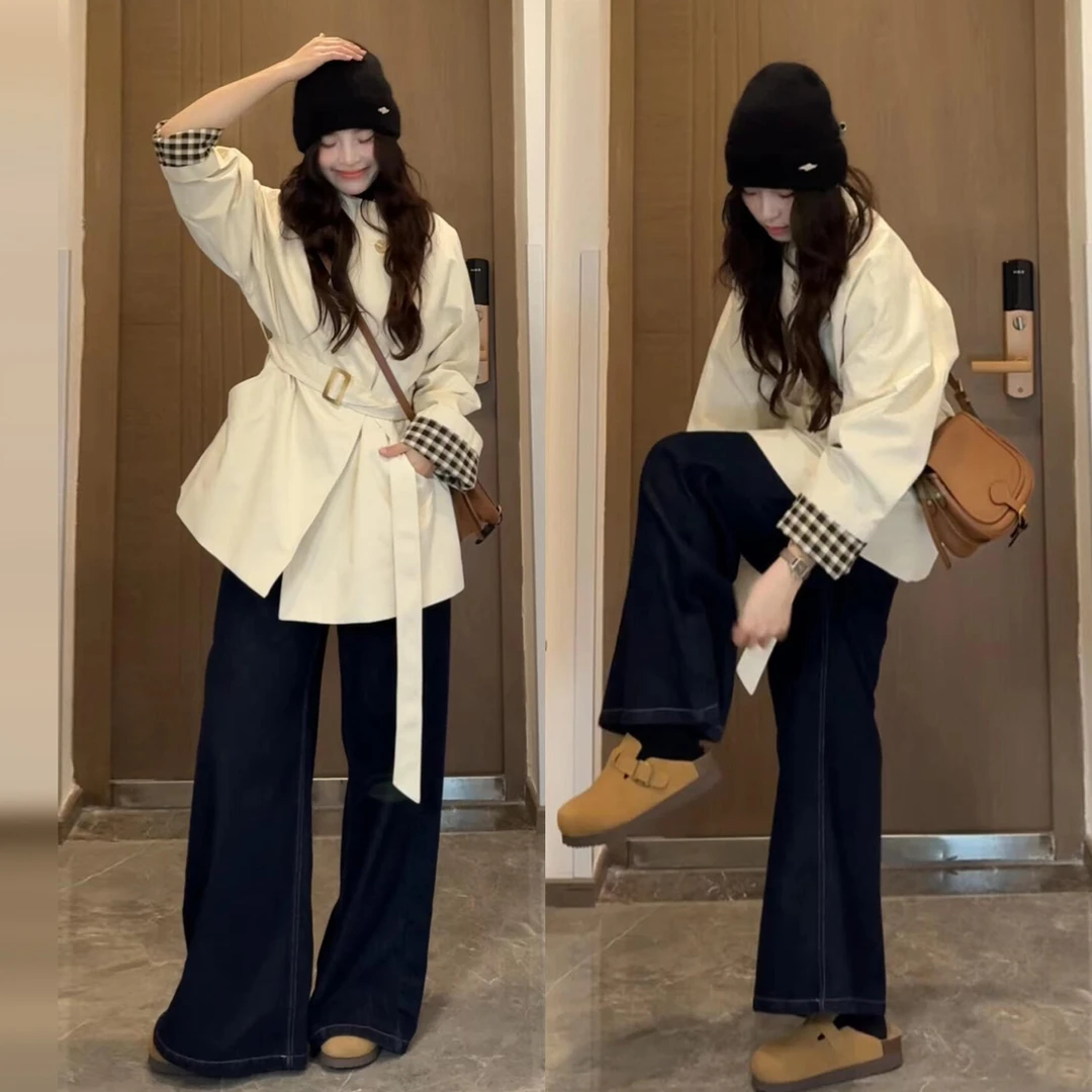 米白色风衣外套女短款2026新款早秋巨好看设计感小个子中长款大衣