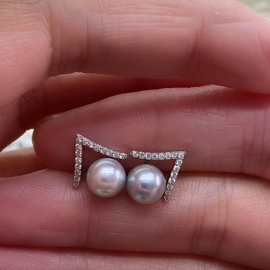 海水珍珠耳饰银S925镶嵌