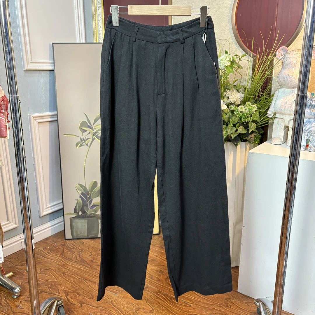 艾恩纪静奢极简风亚麻长裤9030