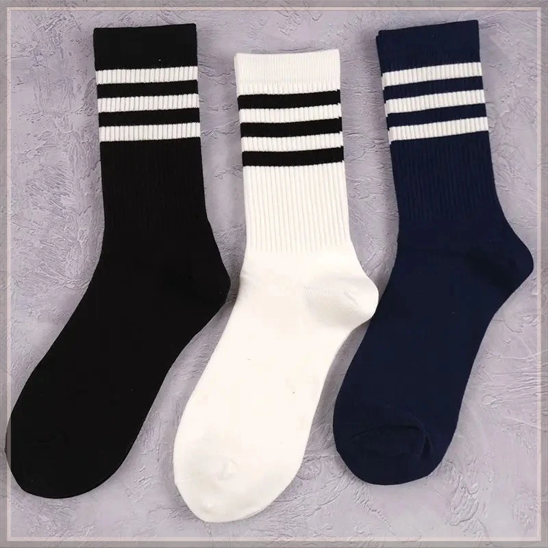 【中高筒百搭学院风条纹长袜】鲨鱼裤搭配袜子女春秋款堆堆袜中筒袜