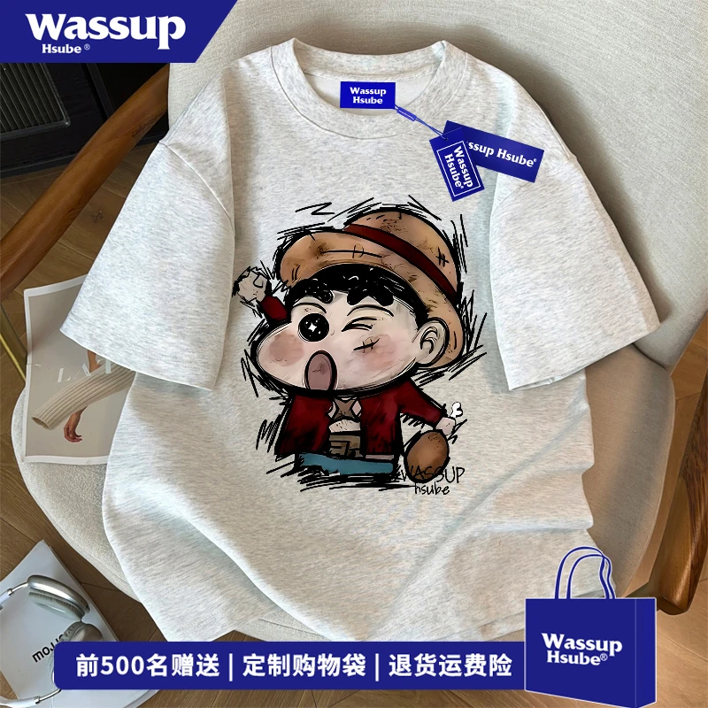 WASSUP HSUBE复古鸡腿卡通小新短袖T恤男女百搭夏季慵懒纯棉上衣