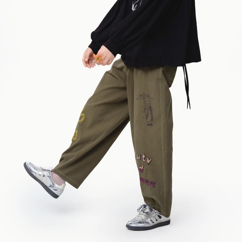 MOVEUP幻走2025春季新款.FUN 松紧腰设计师休闲直筒裤女325120110