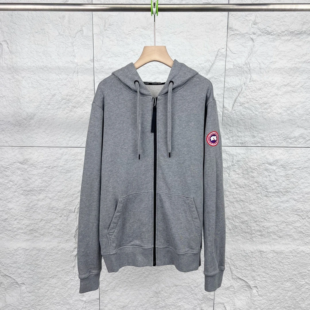 未使用 CANADA GOOSE L码/灰色袖标连帽抽绳卫衣外套/14883363