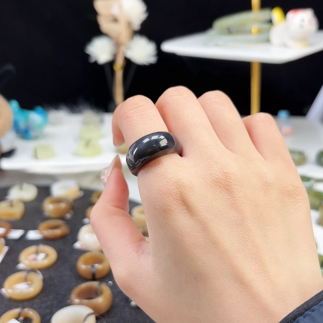 和田玉未镶嵌戒指P40烟紫馒头17.8不退换