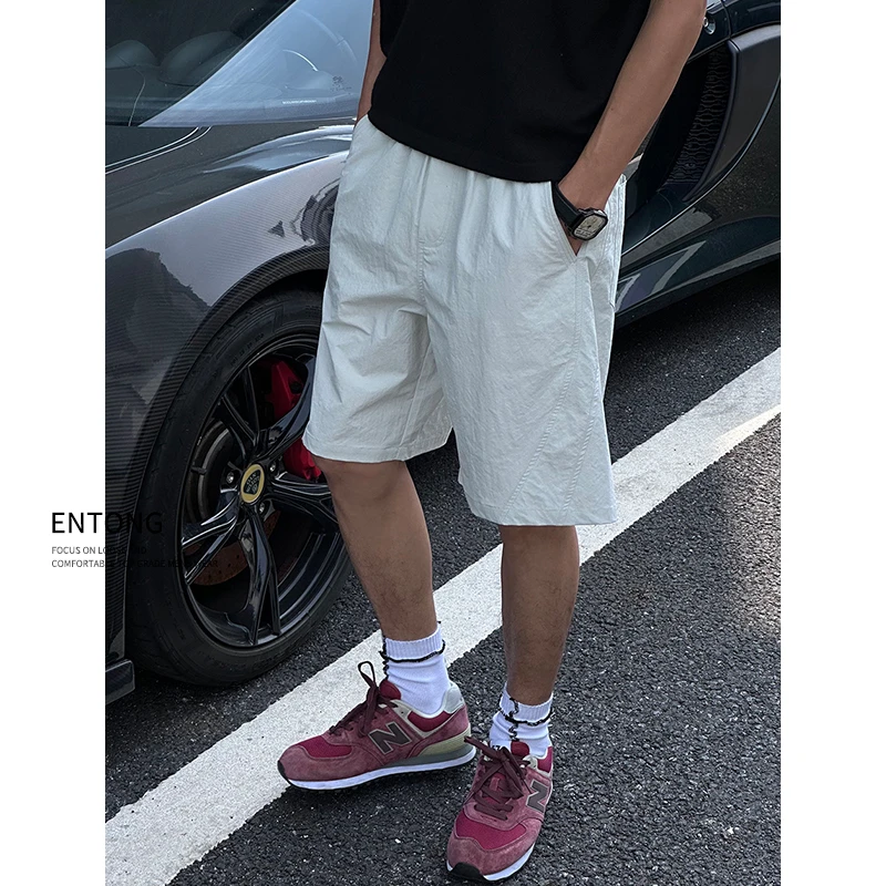 Entong美式街头速干无感运动休闲短裤男生宽松冰爽抽绳薄款中裤子