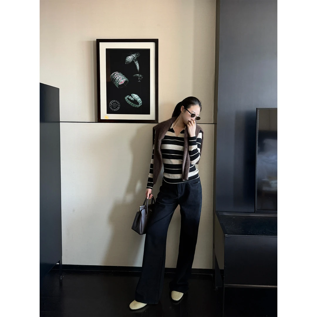 周淼【衣橱C位小黑裤】低腰直筒牛仔裤女佰搭修身铅笔裤ZM25N8736Z