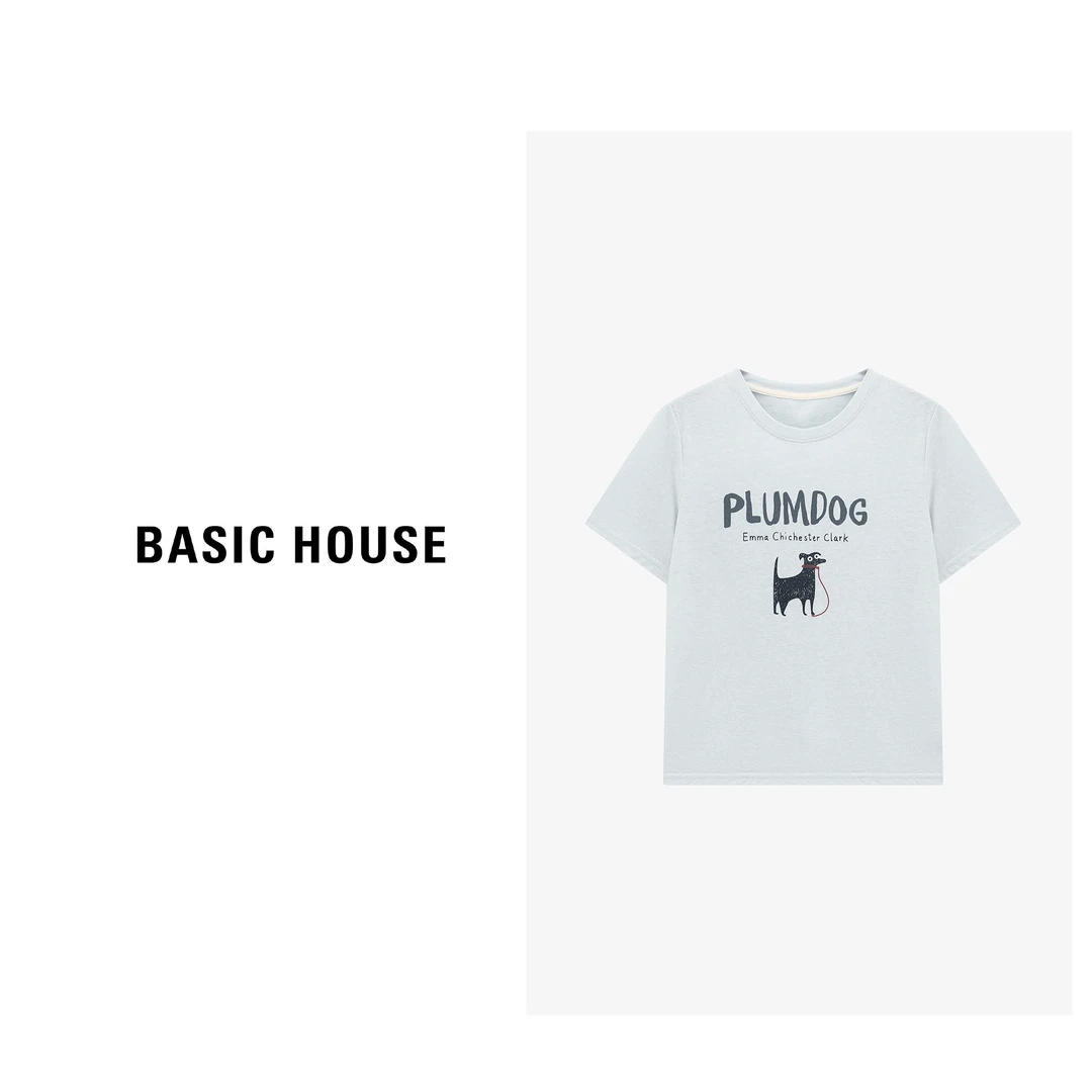 Basic House/百家好夏季字母小狗宽松舒适简约T恤-B0625B5K732