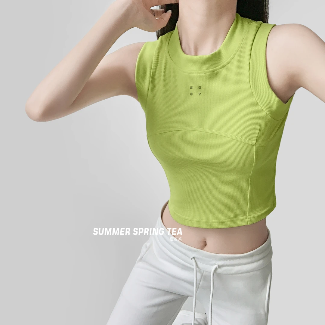 夏春茶短款工字背心女内搭2025春夏新款修身小立领打底无袖上衣潮