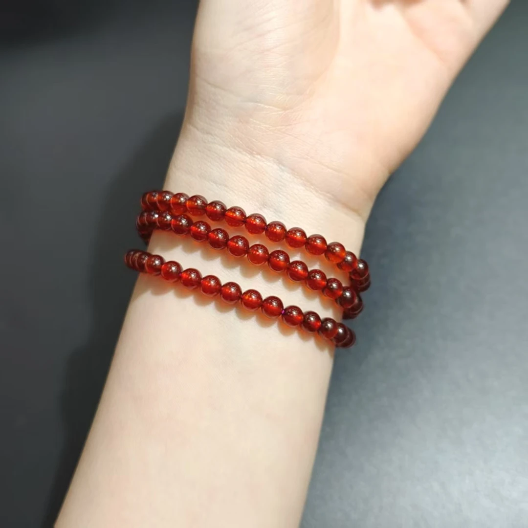 橙红石榴石三圈手串5mm+/YS0153/多样性发一件