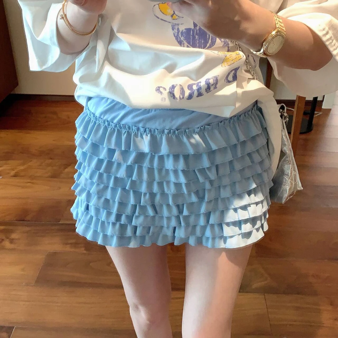 【张静芝】层层木耳花边松紧腰蛋糕裙裤