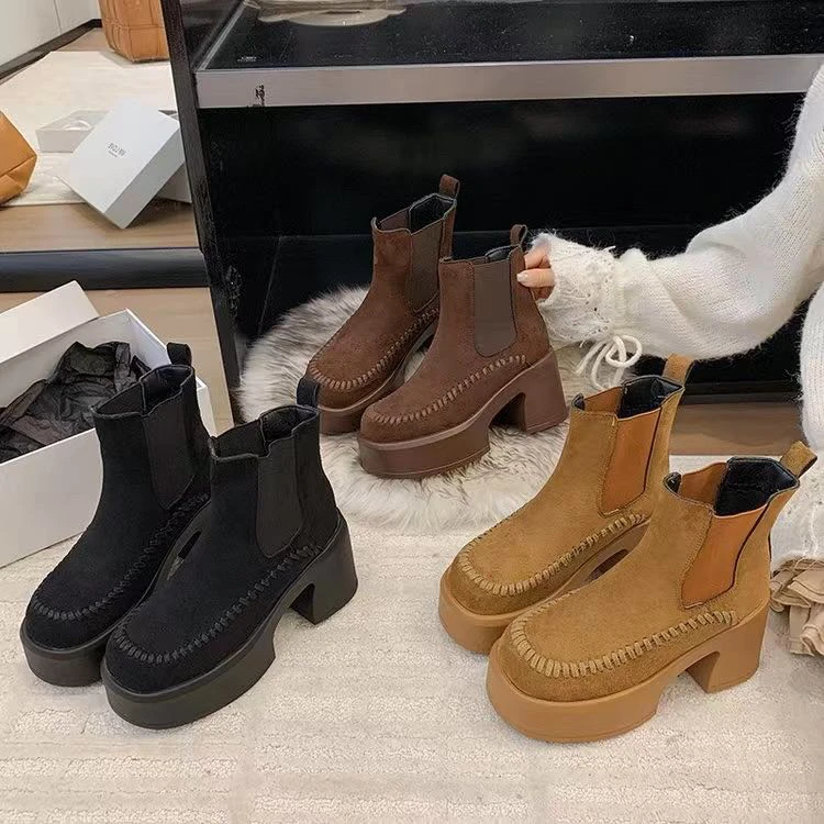 a28中跟高跟套筒短筒骑士靴短靴瘦瘦靴筒靴磨砂靴子防滑