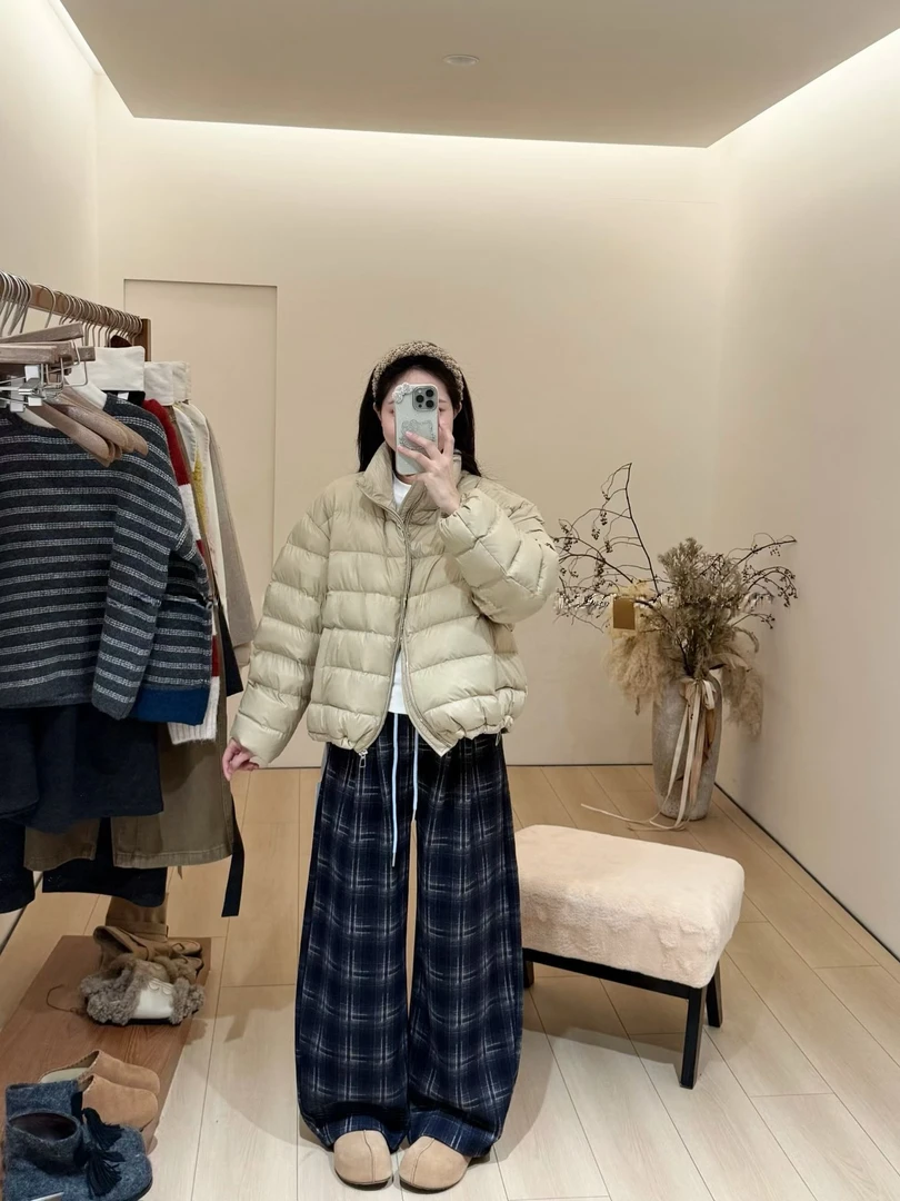 2026秋冬新款气韩系气质休闲排骨棉服外套高腰百搭格纹休闲裤套装