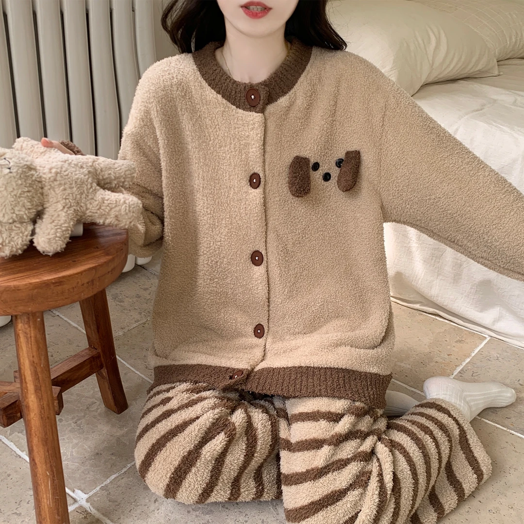 半边绒秋冬季睡衣女款爆款2025新款加绒加厚家居服保暖珊瑚绒套装